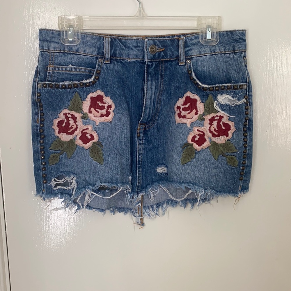 Free people studded skirt with rose stitching